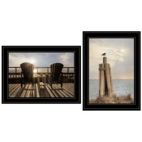 "By The Sea By"" 2-Piece Vignette By Lori Deiter, Ready to Hang Framed Print, Black Frame