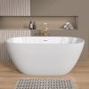 55 Inch Acrylic Freestanding Bathtub Contemporary Soaking White Tub with Overflow and Pop-up Drain Matte White