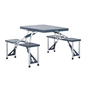 Outsunny Folding Picnic Table with Seats and Umbrella Hole, Portable Camping Chairs Set, 4-Seat, Aluminum Frame, Dark Gray