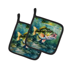 Largemouth Bass Pair of Pot Holders Kitchen Heat Resistant Pot Holders Sets Oven Hot Pads for Cooking Baking BBQ, 7 1/2 x 7 1/2