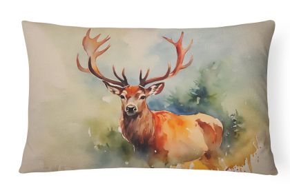 NEW Watercolor Wildlife Throw Pillow Throw Pillow for Indoor Couch Bed Outdoor Patio Washable, Deer Stag 2988,12Hx16W