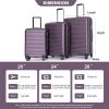 3 Piece Luggage Sets ABS Lightweight Suitcase with Two Hooks, Spinner Wheels, TSA Lock, (20/24/28) PURPLE