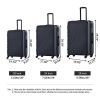 3 Piece Luggage Sets ABS Lightweight Suitcase with Two Hooks, Spinner Wheels, TSA Lock, (20/24/28) Black