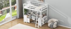 Full Size Loft Bed with U-shaped Desk, Drawers and Storage Shelves, White