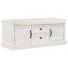 Storage Bench with 2 Drawers and 2 Cabinets, Shoe Bench with Removable Cushion for Living Room, Entryway (White)