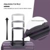 3 Piece Luggage Sets ABS Lightweight Suitcase with Two Hooks, Spinner Wheels, TSA Lock, (20/24/28) PURPLE