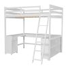 Full Size Loft Bed with U-shaped Desk, Drawers and Storage Shelves, White