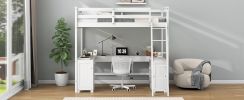 Full Size Loft Bed with U-shaped Desk, Drawers and Storage Shelves, White