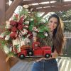 1pc, Christmas Wreath Red Truck Decoration, Large Door Front Wreath, Door Hanging, Christmas Decorations, Home Decoration Wreath