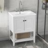 [VIDEO] 24" White Modern Sleek Bathroom Vanity Elegant Ceramic Sink with Solid Wood Frame Open Style Shelf