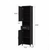 Double Door Narrow Height Slim Floor Standing Cabinet with 2 Adjustable Shelves-Black