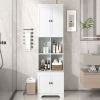 Tall and Wide Bathroom Floor Storage Cabinet, Bathroom Storage Unit, Freestanding Cabinet with 4 Doors, Adjustable Shelves, Open multi-layer Shelves