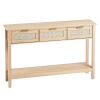 VEVOR Rattan Console Table with 3 Storage Drawers Rattan Sliding Door Natural