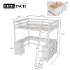 Full Size Loft Bed with U-shaped Desk, Drawers and Storage Shelves, White