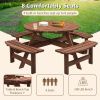 8-Person Outdoor Circular Wooden Picnic Table with 3 Built-in Benches for Patio Backyard Garden, Gray