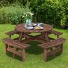 Patio 8 Seat Wood Picnic Dining Seat Bench Set