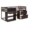 Twin Size Low Loft Bed with Rolling Desk, Shelf and Drawers - Espresso