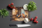 Chickens in the Coop Glass Cutting Board Decorative Tempered Glass Kitchen Cutting and Serving Board Large Size Chopping Board