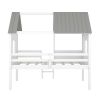 Twin Size Low Loft Wood House Bed with Two Side Windows (White+Gray