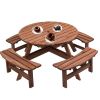 8-Person Outdoor Circular Wooden Picnic Table with 3 Built-in Benches for Patio Backyard Garden, Gray