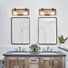 2-Light Black Vanity Light with Seeded Glass Shades