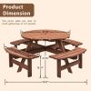 8-Person Outdoor Circular Wooden Picnic Table with 3 Built-in Benches for Patio Backyard Garden, Gray