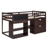 Twin Size Low Loft Bed with Rolling Desk, Shelf and Drawers - Espresso