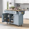 Kitchen Cart with Rubber wood Drop-Leaf Countertop ,Cabinet door internal storage racks