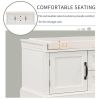 Storage Bench with 2 Drawers and 2 Cabinets, Shoe Bench with Removable Cushion for Living Room, Entryway (White)