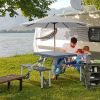 Outsunny Folding Picnic Table with Seats and Umbrella Hole, Portable Camping Chairs Set, 4-Seat, Aluminum Frame, Dark Gray