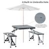 Outsunny Folding Picnic Table with Seats and Umbrella Hole, Portable Camping Chairs Set, 4-Seat, Aluminum Frame, Dark Gray