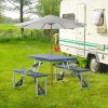 Outsunny Folding Picnic Table with Seats and Umbrella Hole, Portable Camping Chairs Set, 4-Seat, Aluminum Frame, Dark Gray