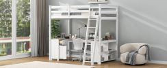 Full Size Loft Bed with U-shaped Desk, Drawers and Storage Shelves, White