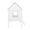 Twin Size Low Loft Wood House Bed with Two Side Windows (White+Gray