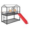 Metal Bunk Bed ,Metal Housebed With Slide,Three Colors Available.(Black with Red Slide)