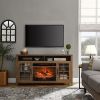 55 inch TV Media Stand with Electric Fireplace KD Inserts Heater,Reclaimed Barnwood Color