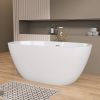 55 Inch Acrylic Freestanding Bathtub Contemporary Soaking White Tub with Overflow and Pop-up Drain Matte White