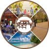 8-Person Outdoor Circular Wooden Picnic Table with 3 Built-in Benches for Patio Backyard Garden, Gray