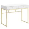 Black / White and Gold Desk;  Wooden Computer Desk with 2 Storage Drawers and Solid Metal Legs;  Simple Study Makeup Vanity Console Table Modern Furni