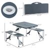 Outsunny Folding Picnic Table with Seats and Umbrella Hole, Portable Camping Chairs Set, 4-Seat, Aluminum Frame, Dark Gray