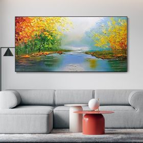 Handmade Oil Painting Large Original Colorful Forest Painting On Canvas Spring Natural Scenery Painting Living Room Wall Art Boho Modern Canvas Green (Style: 01, size: 60X120cm)