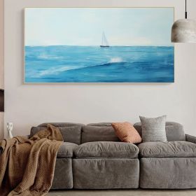 Large Blue Abstract Nautical Oil Painting on Canvas Minimalist Ocean Landscape Painting Blue and white Ocean Sky Art Living Room Wall Decor (Style: 01, size: 100x200cm)