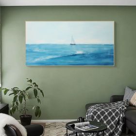 Large Blue Abstract Nautical Oil Painting on Canvas Minimalist Ocean Landscape Painting Blue and white Ocean Sky Art Living Room Wall Decor (Style: 01, size: 120x240cm)