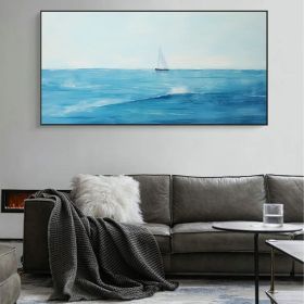 Large Blue Abstract Nautical Oil Painting on Canvas Minimalist Ocean Landscape Painting Blue and white Ocean Sky Art Living Room Wall Decor (Style: 01, size: 140x280cm)