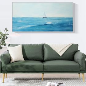 Large Blue Abstract Nautical Oil Painting on Canvas Minimalist Ocean Landscape Painting Blue and white Ocean Sky Art Living Room Wall Decor (Style: 01, size: 60X120cm)