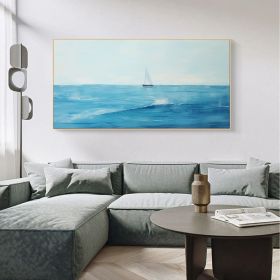 Large Blue Abstract Nautical Oil Painting on Canvas Minimalist Ocean Landscape Painting Blue and white Ocean Sky Art Living Room Wall Decor (Style: 01, size: 80x160cm)