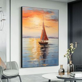 Large Abstract Ocean Sunset Landscape Painting Texture Nautical Oil Painting Seascape Wall Art Custom Ocean Canvas Painting Livingroom Decor (Style: 01, size: 80x120cm)