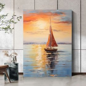 Large Abstract Ocean Sunset Landscape Painting Texture Nautical Oil Painting Seascape Wall Art Custom Ocean Canvas Painting Livingroom Decor (Style: 01, size: 100X150cm)