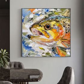 Trout Fish Oil Painting On Canvas Fish Original Canvas Fine Art Animals Wall All Decor Gifts for Him (Style: 01, size: 140x140cm)