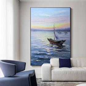 100% Handmade Sea Waves Canvas Painting Modern Ocean Seascape Artwork Pictures Thick Oil Wall Art Decoration For Office (size: 90X120cm)